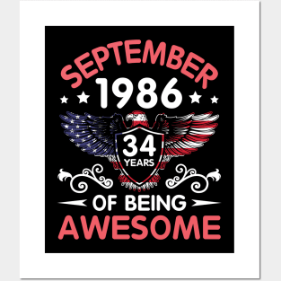 USA Eagle Was Born September 1986 Birthday 34 Years Of Being Awesome Posters and Art